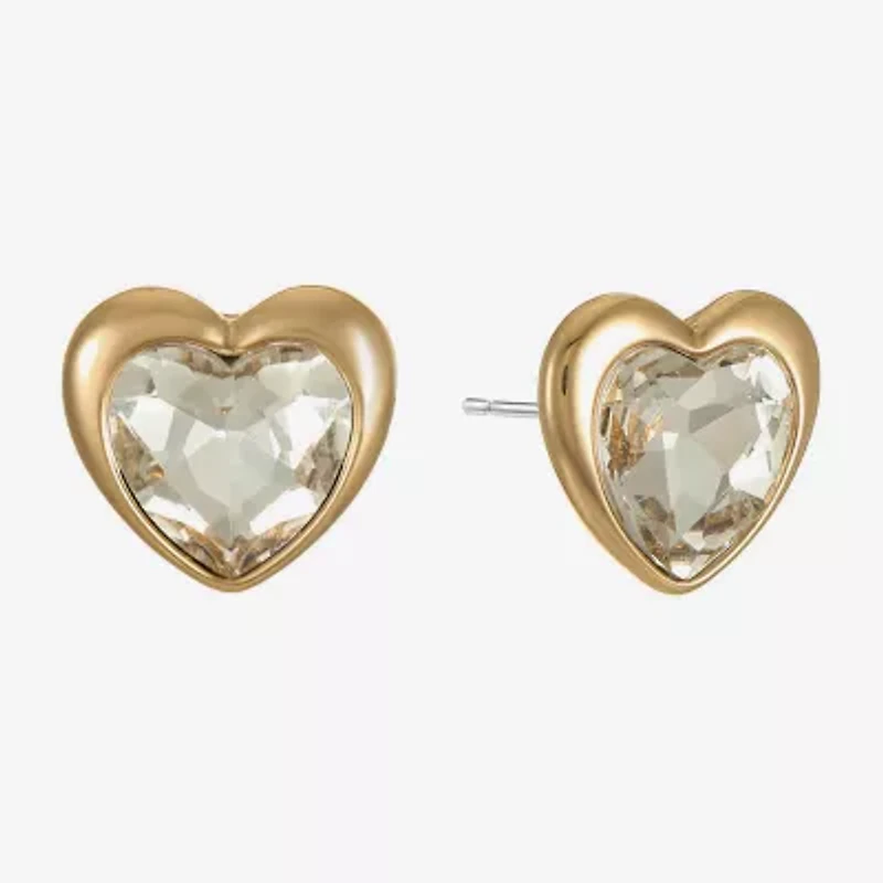 Liz Claiborne Gold Tone Glass 17mm Heart Stud Earrings