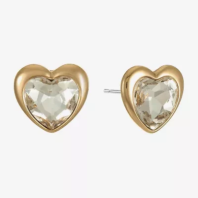Liz Claiborne Gold Tone Glass 17mm Heart Stud Earrings