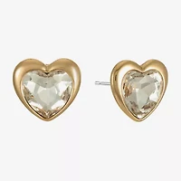 Liz Claiborne Gold Tone Glass 17mm Heart Stud Earrings