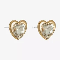 Liz Claiborne Gold Tone Glass 17mm Heart Stud Earrings