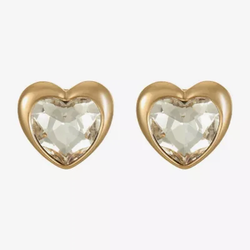 Liz Claiborne Gold Tone Glass 17mm Heart Stud Earrings