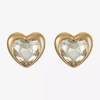 Liz Claiborne Gold Tone Glass 17mm Heart Stud Earrings