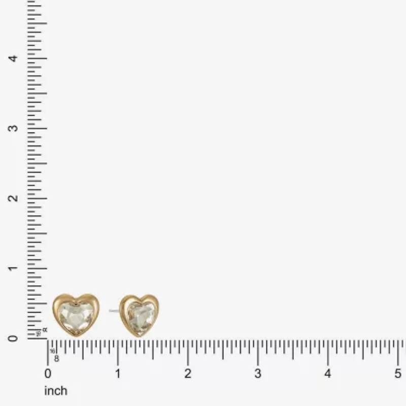 Liz Claiborne Gold Tone Glass 17mm Heart Stud Earrings
