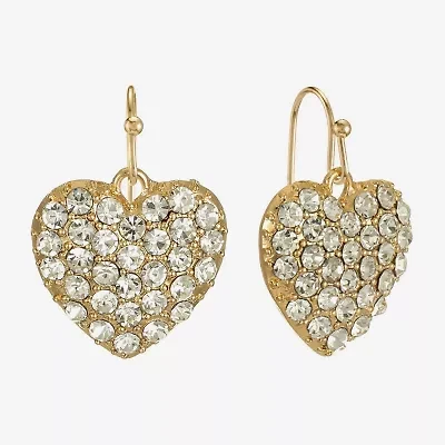 Liz Claiborne Gold Tone Pave Womens Glass Heart Drop Earrings