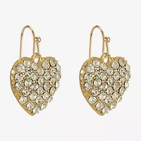 Liz Claiborne Gold Tone Pave Womens Glass Heart Drop Earrings