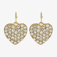 Liz Claiborne Gold Tone Pave Womens Glass Heart Drop Earrings