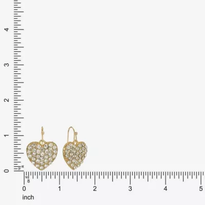 Liz Claiborne Gold Tone Pave Womens Glass Heart Drop Earrings
