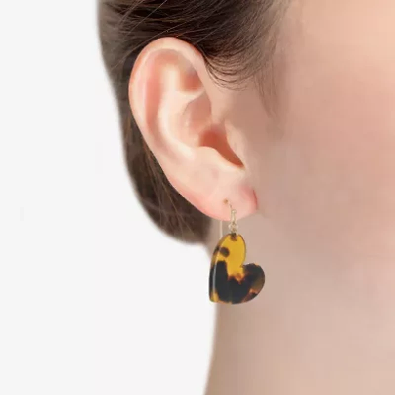 Liz Claiborne Brown & Black Womens Heart Drop Earrings