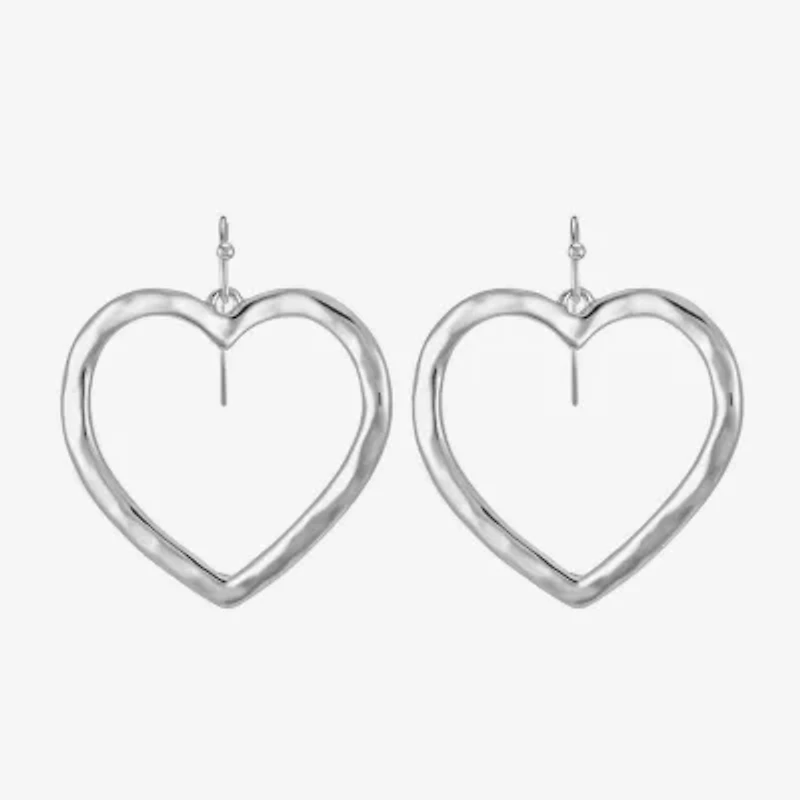 Liz Claiborne Hammered Open Womens Heart Drop Earrings