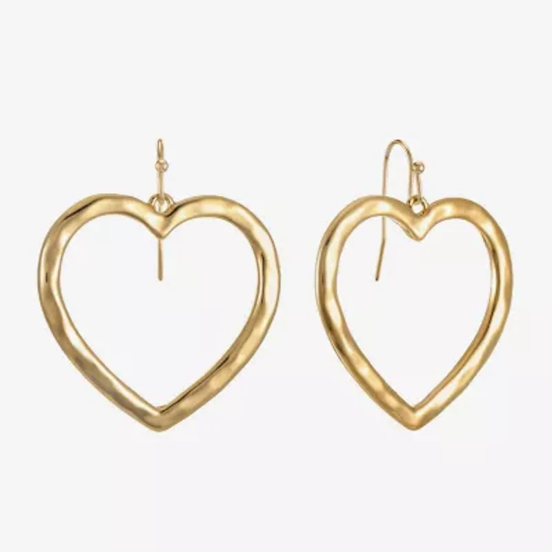 Liz Claiborne Hammered Open Womens Heart Drop Earrings