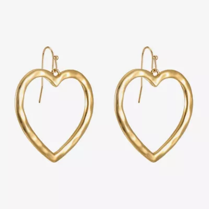 Liz Claiborne Hammered Open Womens Heart Drop Earrings