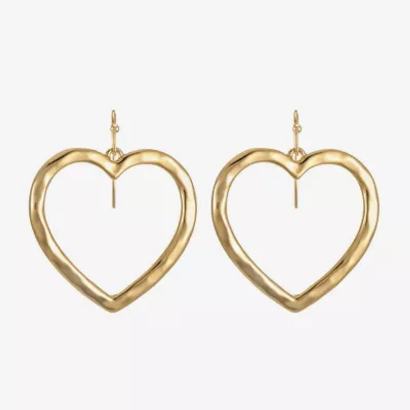 Liz Claiborne Hammered Open Womens Heart Drop Earrings