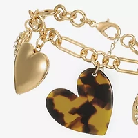 Liz Claiborne Gold Tone Womens Glass Heart Charm Bracelet