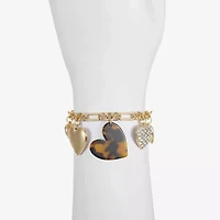 Liz Claiborne Gold Tone Womens Glass Heart Charm Bracelet