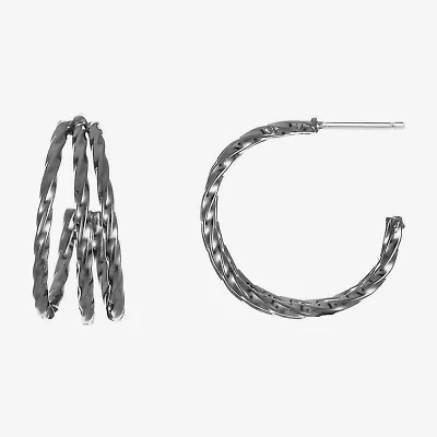 Liz Claiborne 3 Row Twisted Womens 20mm Hypoallergenic Hoop Earrings