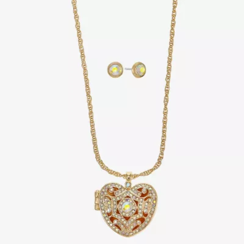 Monet Jewelry Gold Tone Locket Womens Glass Heart 2-pc. Jewelry Set