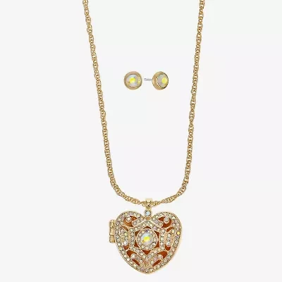 Monet Jewelry Gold Tone Locket Womens Glass Heart 2-pc. Jewelry Set
