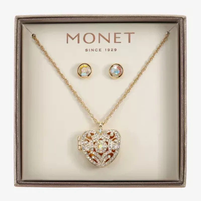 Monet Jewelry Gold Tone Locket Womens Glass Heart 2-pc. Jewelry Set