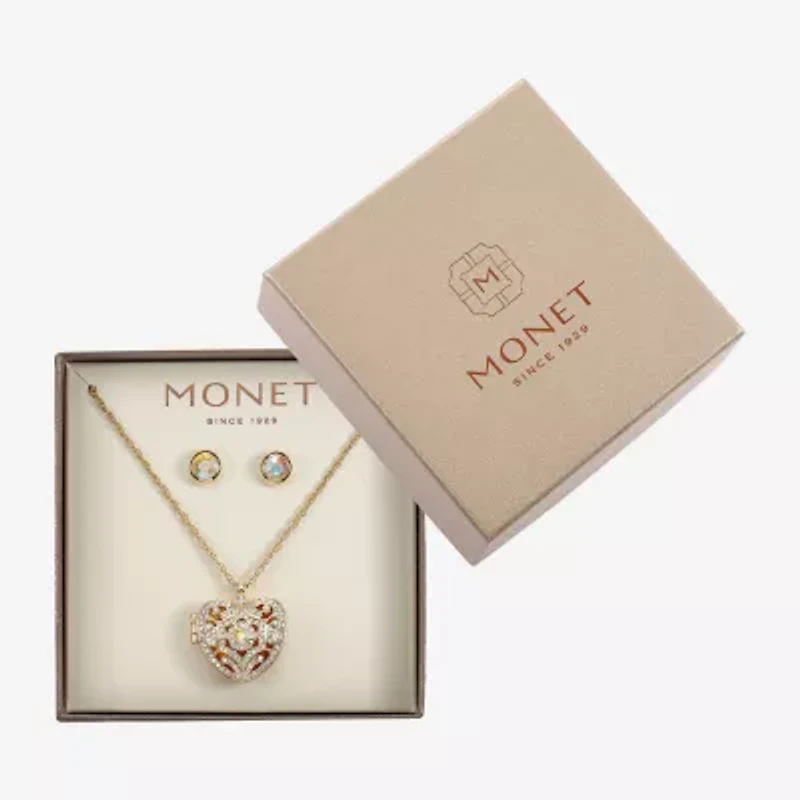 Monet Jewelry Gold Tone Locket Womens Glass Heart 2-pc. Jewelry Set