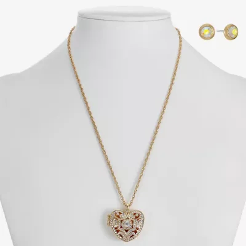 Monet Jewelry Gold Tone Locket Womens Glass Heart 2-pc. Jewelry Set