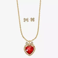 Monet Jewelry Gold Tone Womens Red Glass Bow Heart 2-pc. Jewelry Set