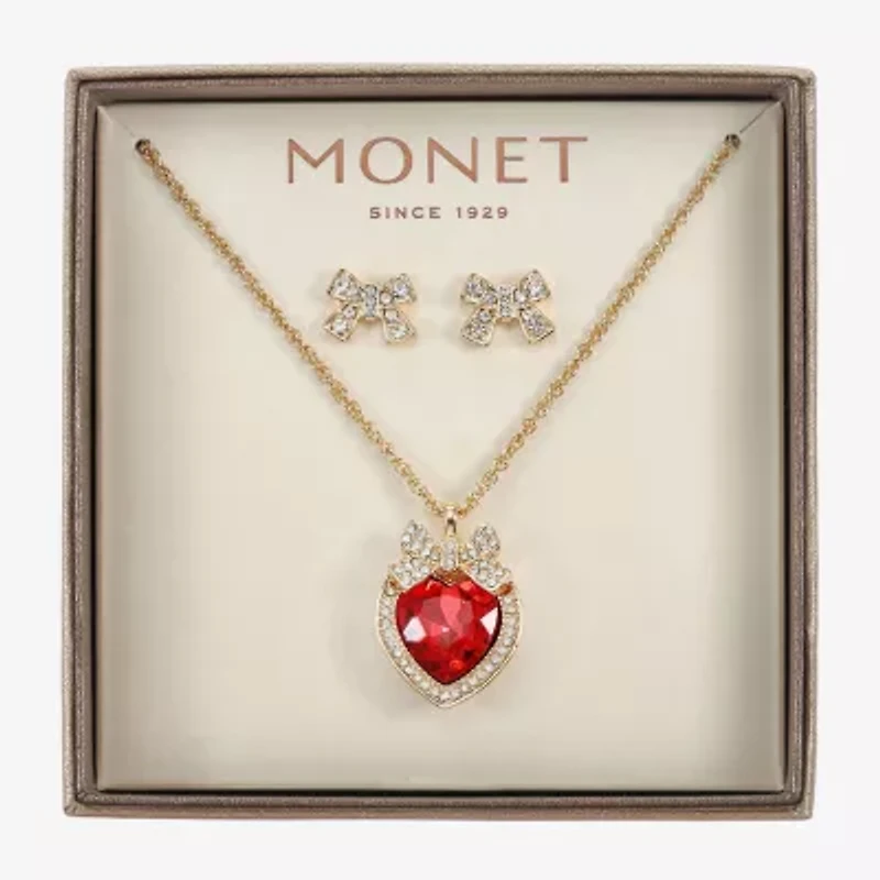 Monet Jewelry Gold Tone Womens Red Glass Bow Heart 2-pc. Jewelry Set