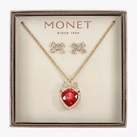 Monet Jewelry Gold Tone Womens Red Glass Bow Heart 2-pc. Jewelry Set