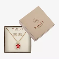 Monet Jewelry Gold Tone Womens Red Glass Bow Heart 2-pc. Jewelry Set