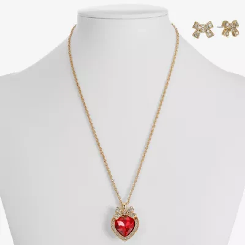 Monet Jewelry Gold Tone Womens Red Glass Bow Heart 2-pc. Jewelry Set