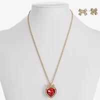 Monet Jewelry Gold Tone Womens Red Glass Bow Heart 2-pc. Jewelry Set