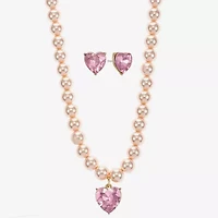 Monet Jewelry Gold Tone Womens Pink Glass Simulated Pearl Heart 2-pc. Jewelry Set
