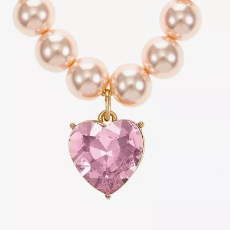 Monet Jewelry Gold Tone Womens Pink Glass Simulated Pearl Heart 2-pc. Jewelry Set