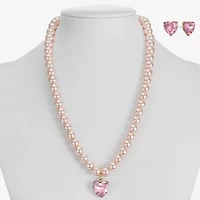 Monet Jewelry Gold Tone Womens Pink Glass Simulated Pearl Heart 2-pc. Jewelry Set