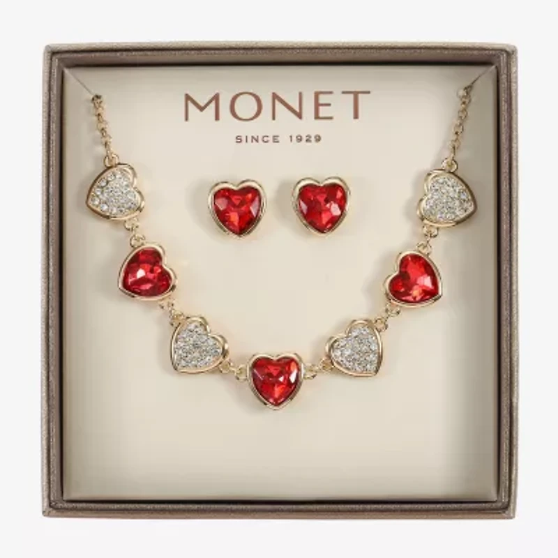 Monet Jewelry Gold Tone Womens Red Glass Heart 2-pc. Jewelry Set