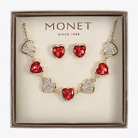 Monet Jewelry Gold Tone Womens Red Glass Heart 2-pc. Jewelry Set