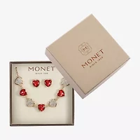 Monet Jewelry Gold Tone Womens Red Glass Heart 2-pc. Jewelry Set