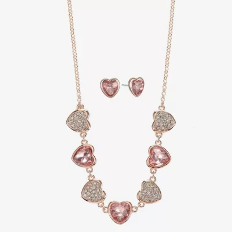 Monet Jewelry Rose Tone Womens Pink Glass Heart 2-pc. Jewelry Set