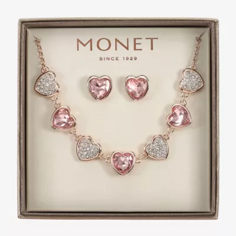 Monet Jewelry Rose Tone Womens Pink Glass Heart 2-pc. Jewelry Set
