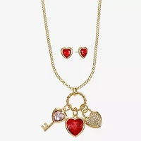 Monet Jewelry Gold Tone Womens Red Glass Heart Keys 2-pc. Jewelry Set