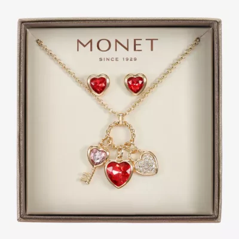 Monet Jewelry Gold Tone Womens Red Glass Heart Keys 2-pc. Jewelry Set