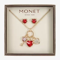 Monet Jewelry Gold Tone Womens Red Glass Heart Keys 2-pc. Jewelry Set