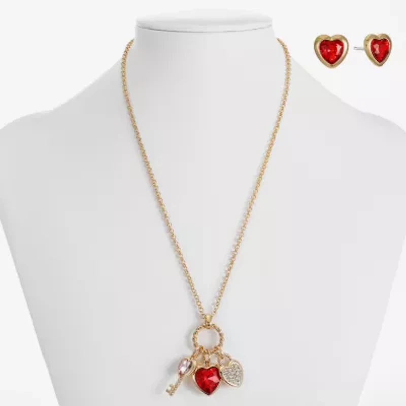 Monet Jewelry Gold Tone Womens Red Glass Heart Keys 2-pc. Jewelry Set