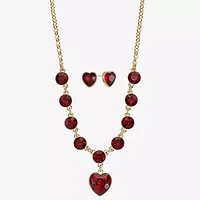 Monet Jewelry Gold Tone Womens Red Glass Heart 2-pc. Jewelry Set