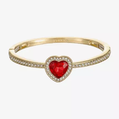 Monet Jewelry Gold Tone Womens Glass Heart Bangle Bracelet