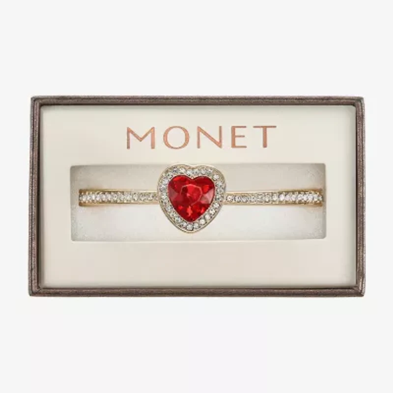 Monet Jewelry Gold Tone Womens Glass Heart Bangle Bracelet