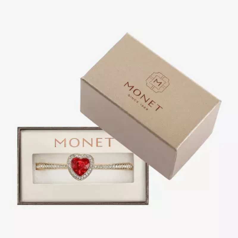 Monet Jewelry Gold Tone Womens Glass Heart Bangle Bracelet