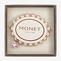 Monet Jewelry Gold Tone Womens Pink Glass Simulated Pearl Heart Stretch Bracelet