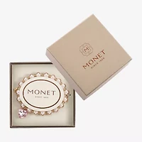 Monet Jewelry Gold Tone Womens Pink Glass Simulated Pearl Heart Stretch Bracelet