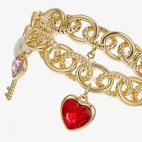 Monet Jewelry Gold Tone Womens Red Glass Simulated Pearl Heart Keys Charm Bracelet