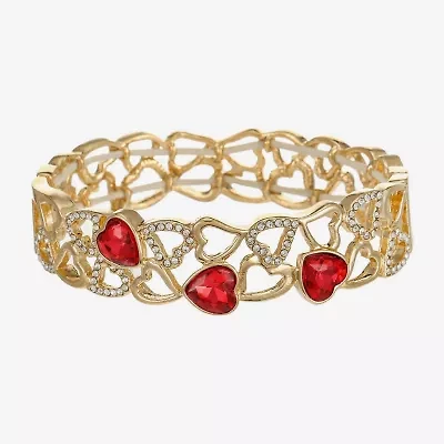 Monet Jewelry Gold Tone Womens Red Glass Heart Stretch Bracelet